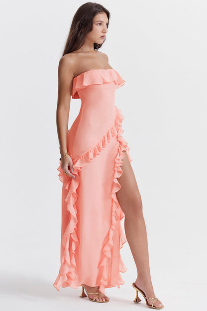 apricot ruffle maxi dress