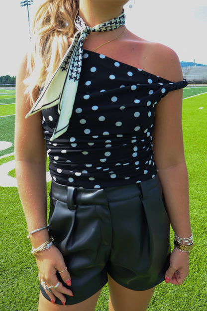 Black Faux Leather Pleated Shorts
