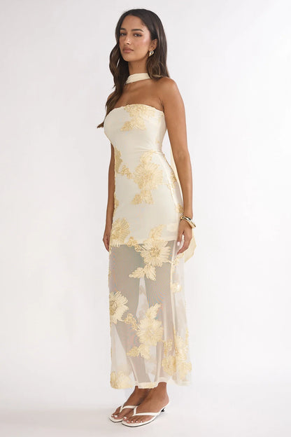 Vivia Strapless Embellished Maxi Dress Yellow