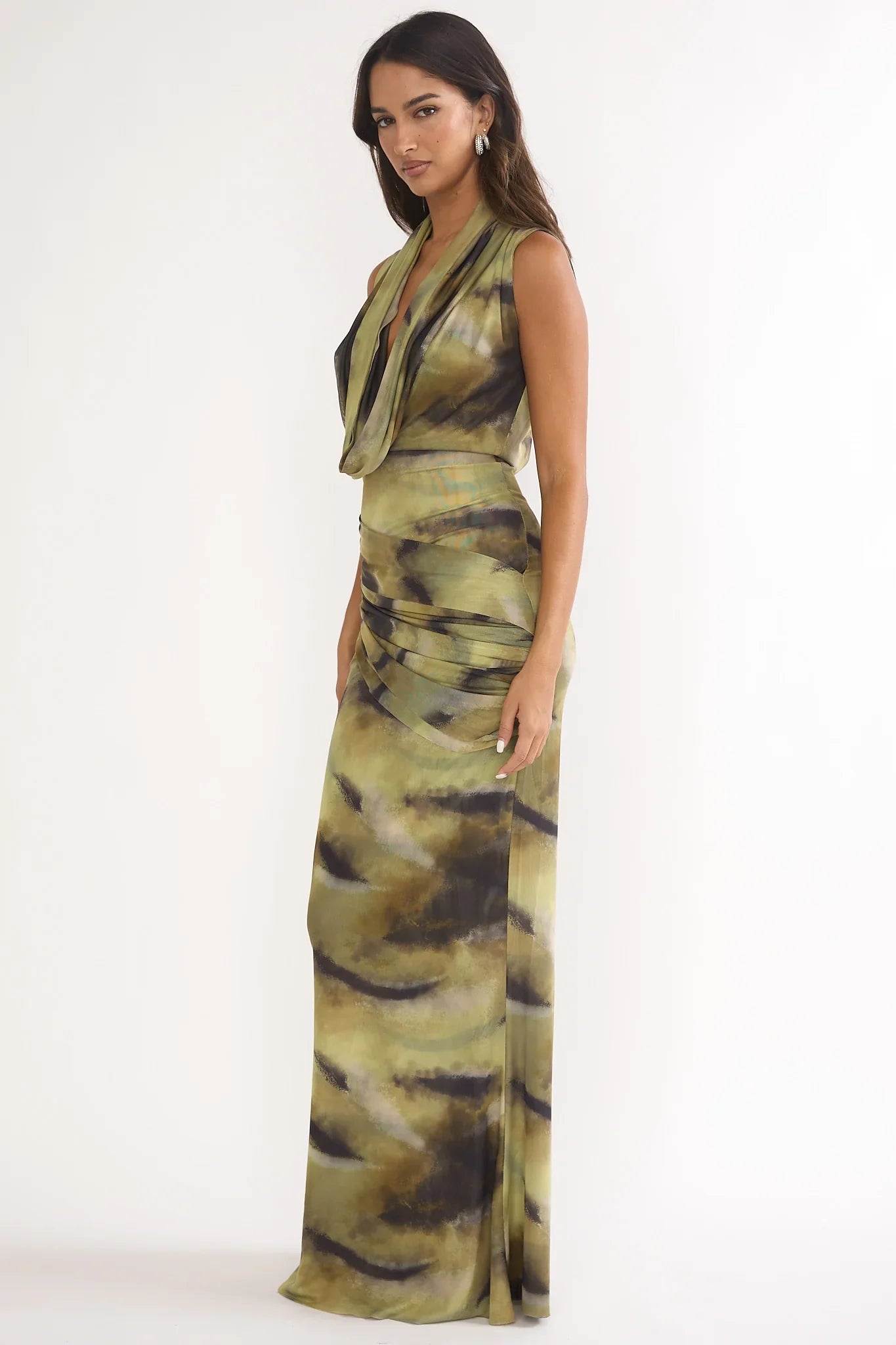 Veya Sleeveless Cowl Maxi Dress Moss
