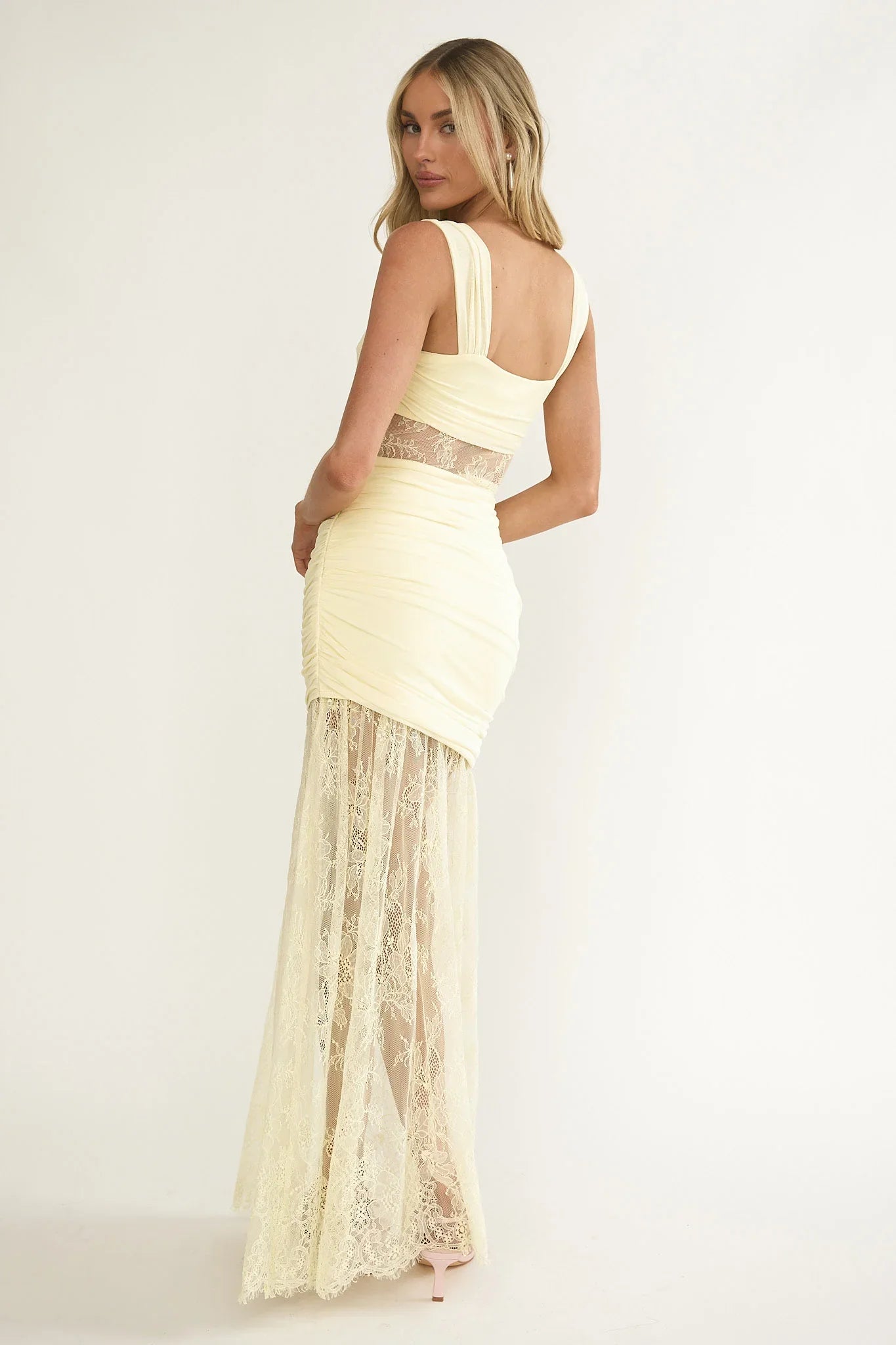 Oliana Twist Bust Lace Maxi Dress Lemon