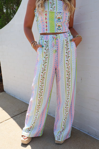 Garden Party Floral Print Crop Top and Wide Leg Pants Set