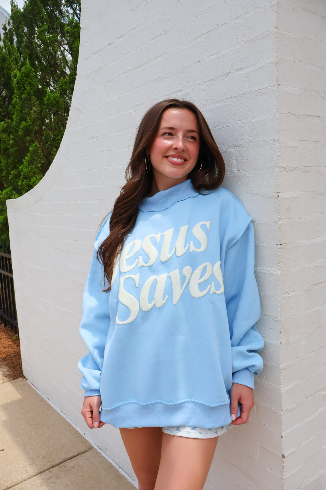 Jesus Saves Mockneck Pullover - Blue