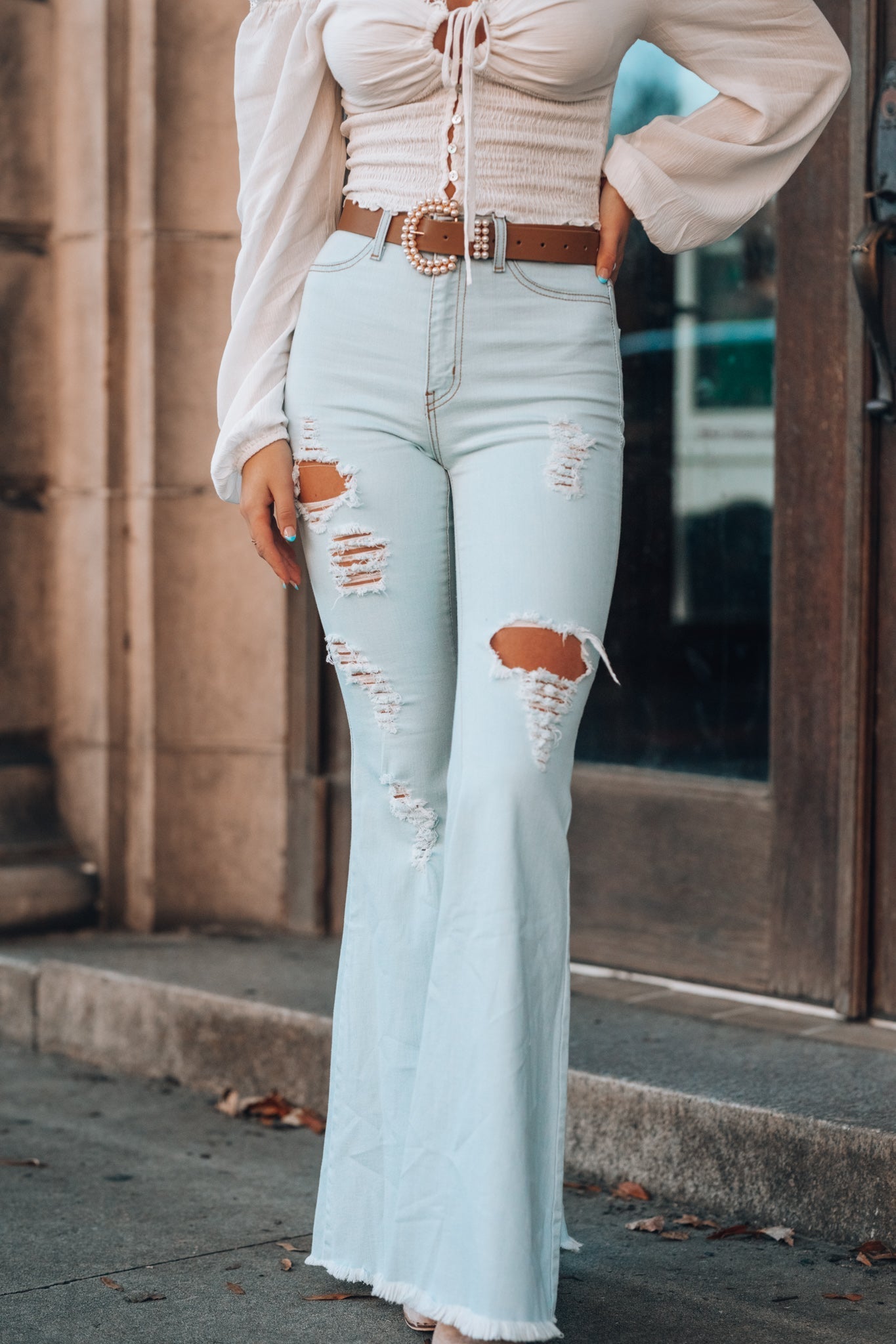 Rodeo Distressed Bell Bottoms (Light Wash) FINAL SALE