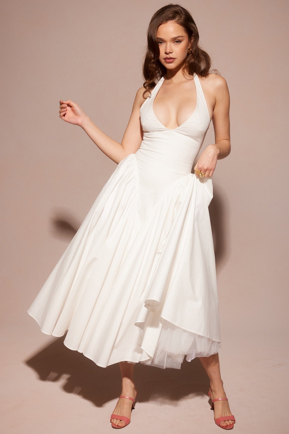 white cotton halter midi sundress