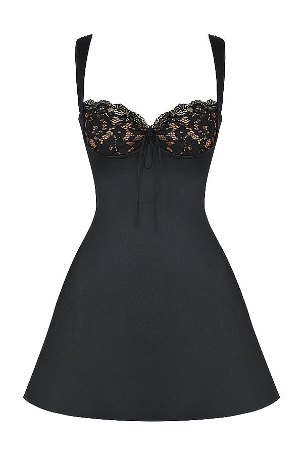 black satin and lace mini dress