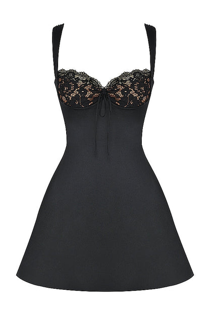 black satin and lace mini dress