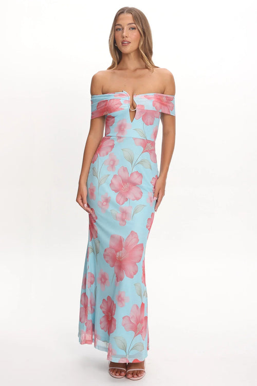 Tilda Off-Shoulder Maxi Dress Floral Blue