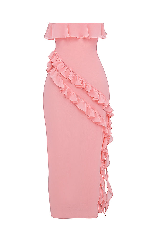 apricot ruffle maxi dress