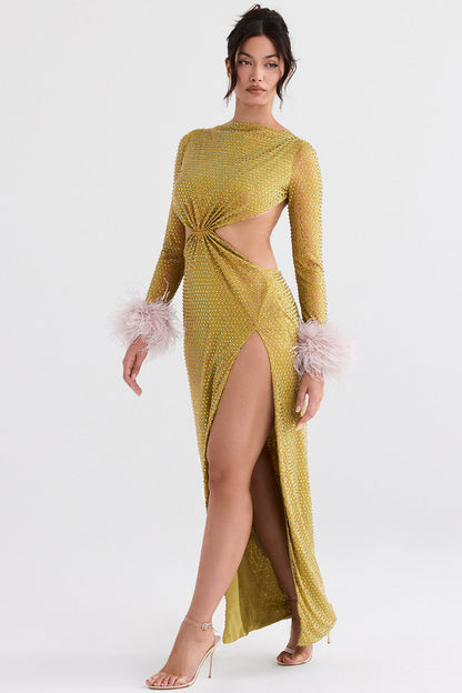 chartreuse crystallised maxi dress