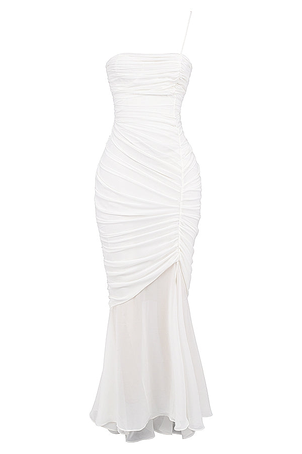 ivory ruched maxi dress