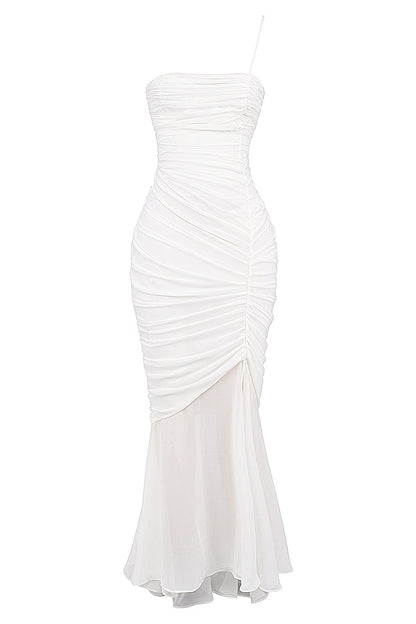 ivory ruched maxi dress