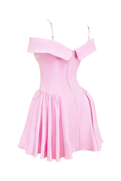 cotton candy twill off shoulder mini dress