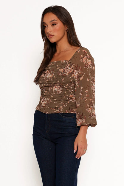 Maia Long Sleeve Top - Olive Floral