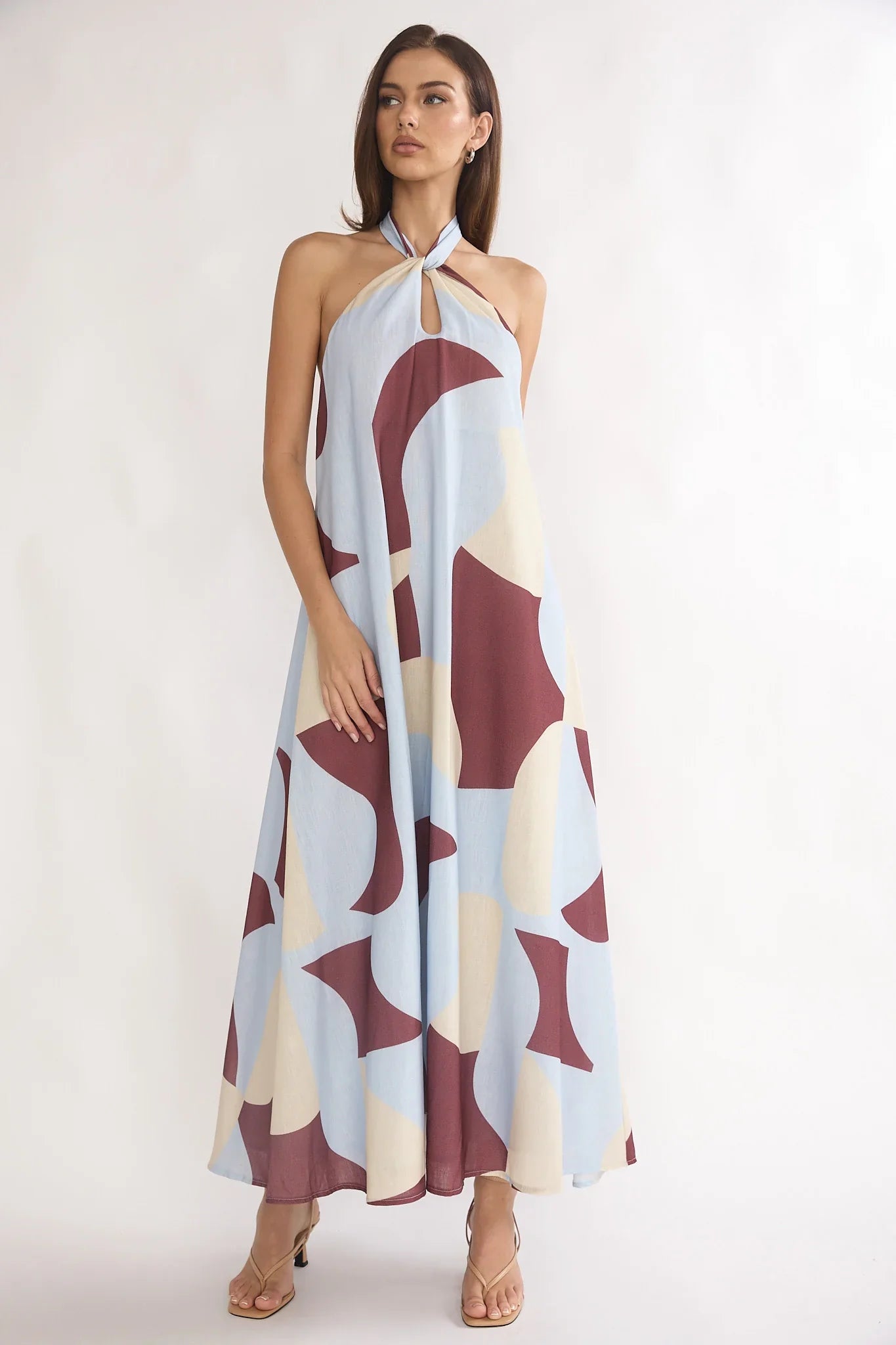 Mireille Backless Halter Maxi Dress Print Chocolate