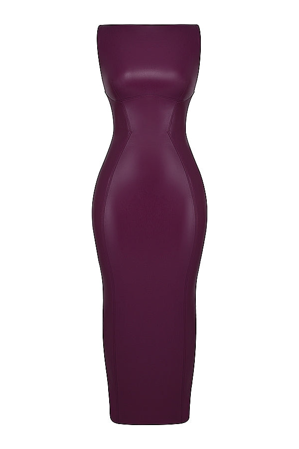 merlot vegan leather maxi dress