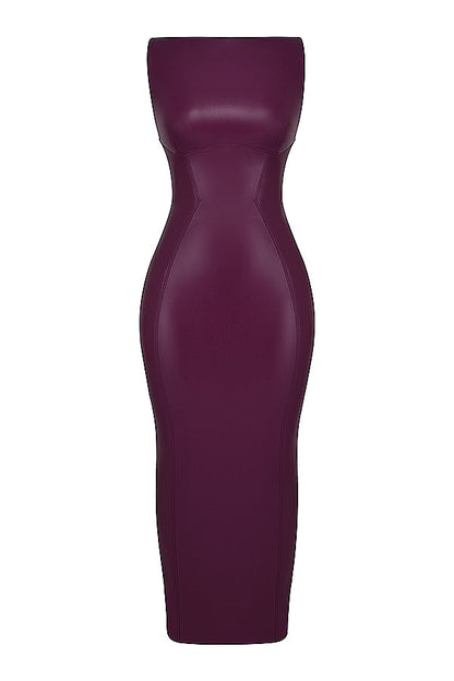 merlot vegan leather maxi dress
