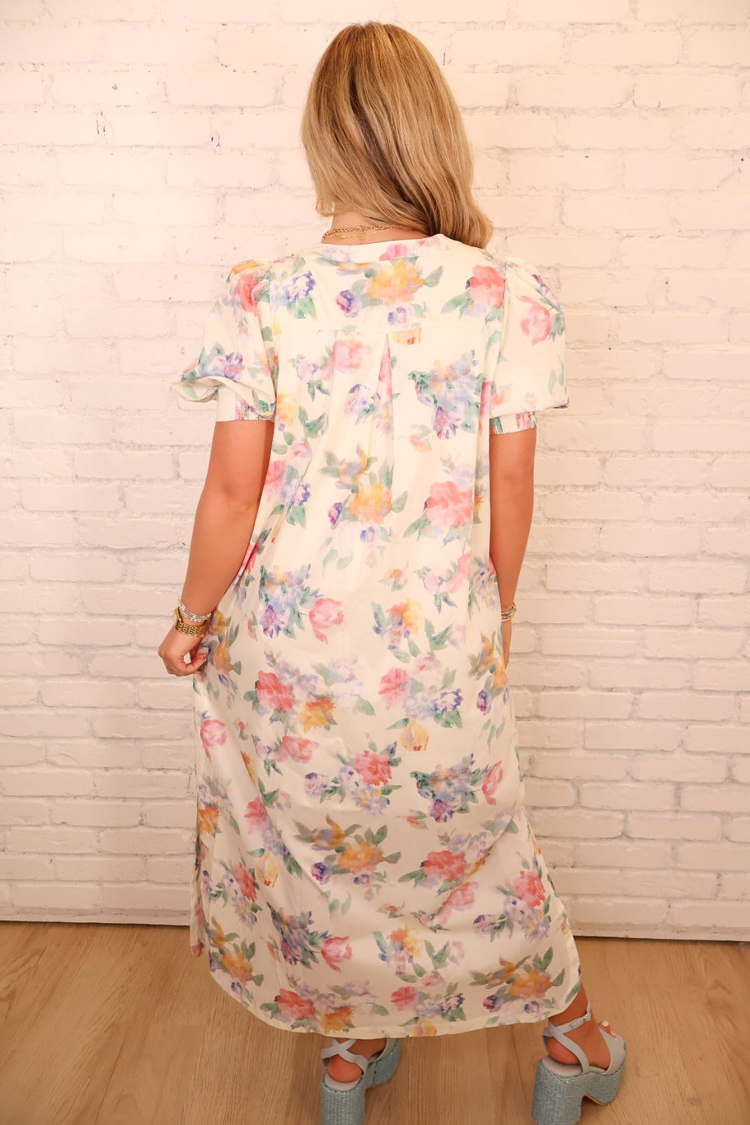 Watercolor Floral Button Front Midi Dress