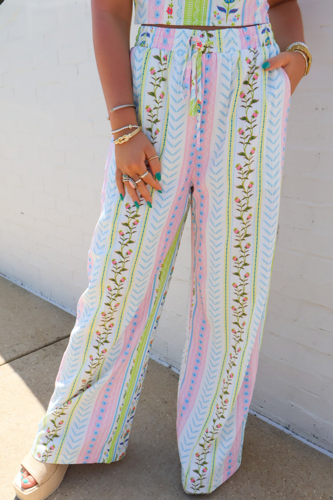 Garden Party Floral Print Crop Top and Wide Leg Pants Set