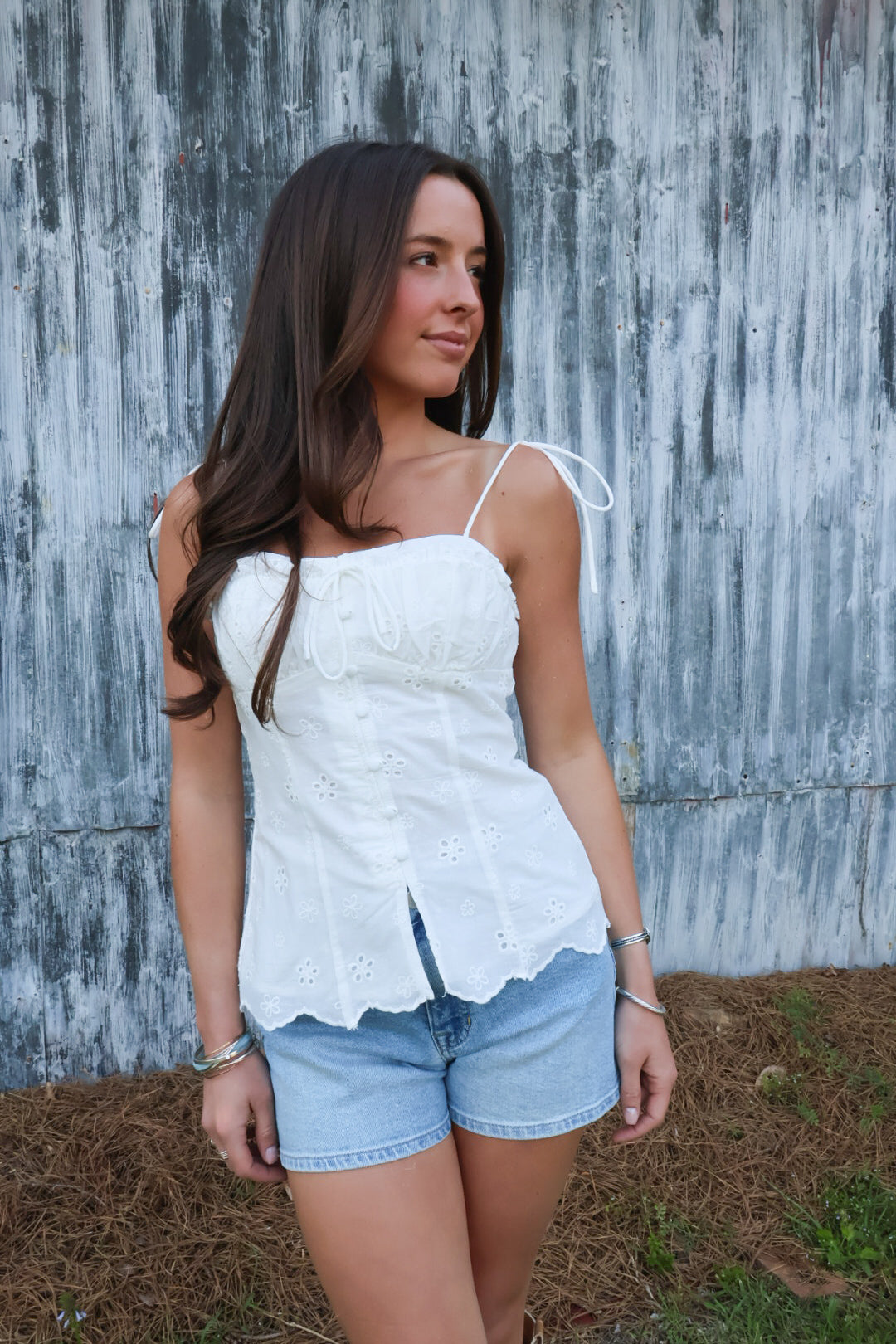 White Eyelet Cami Top