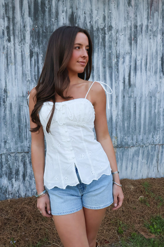 White Eyelet Cami Top