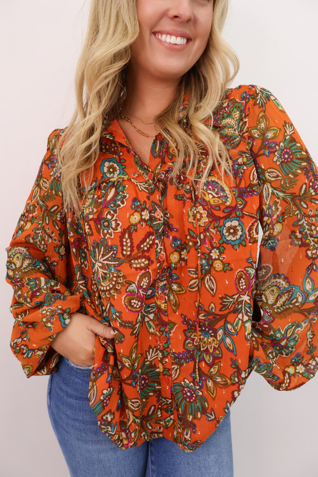 Rust Floral Print Blouse