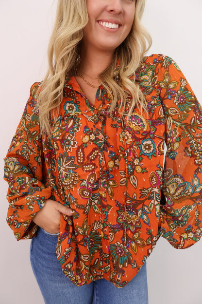 Rust Floral Print Blouse