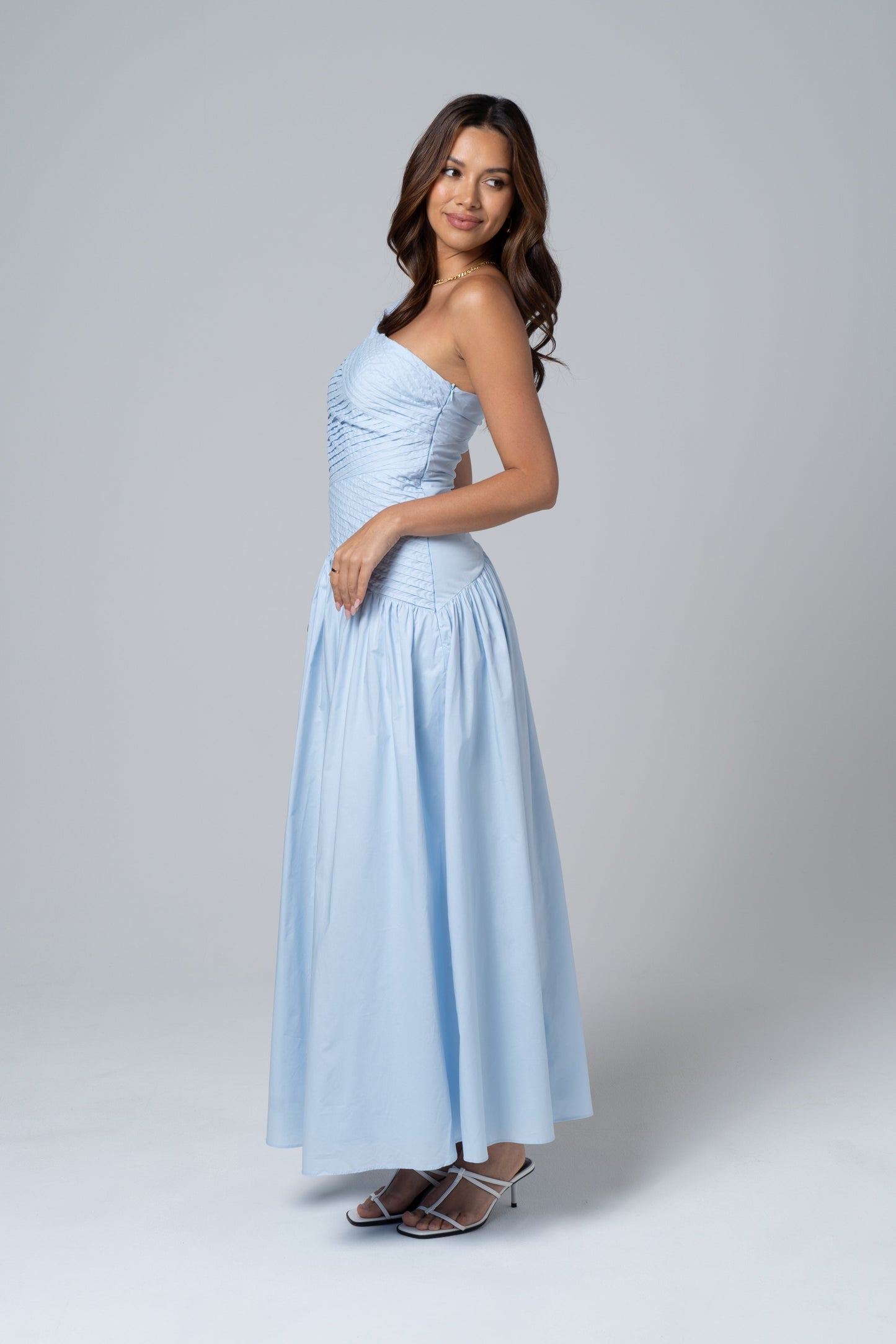 Arden Bare Shoulder Blue Maxi Dress