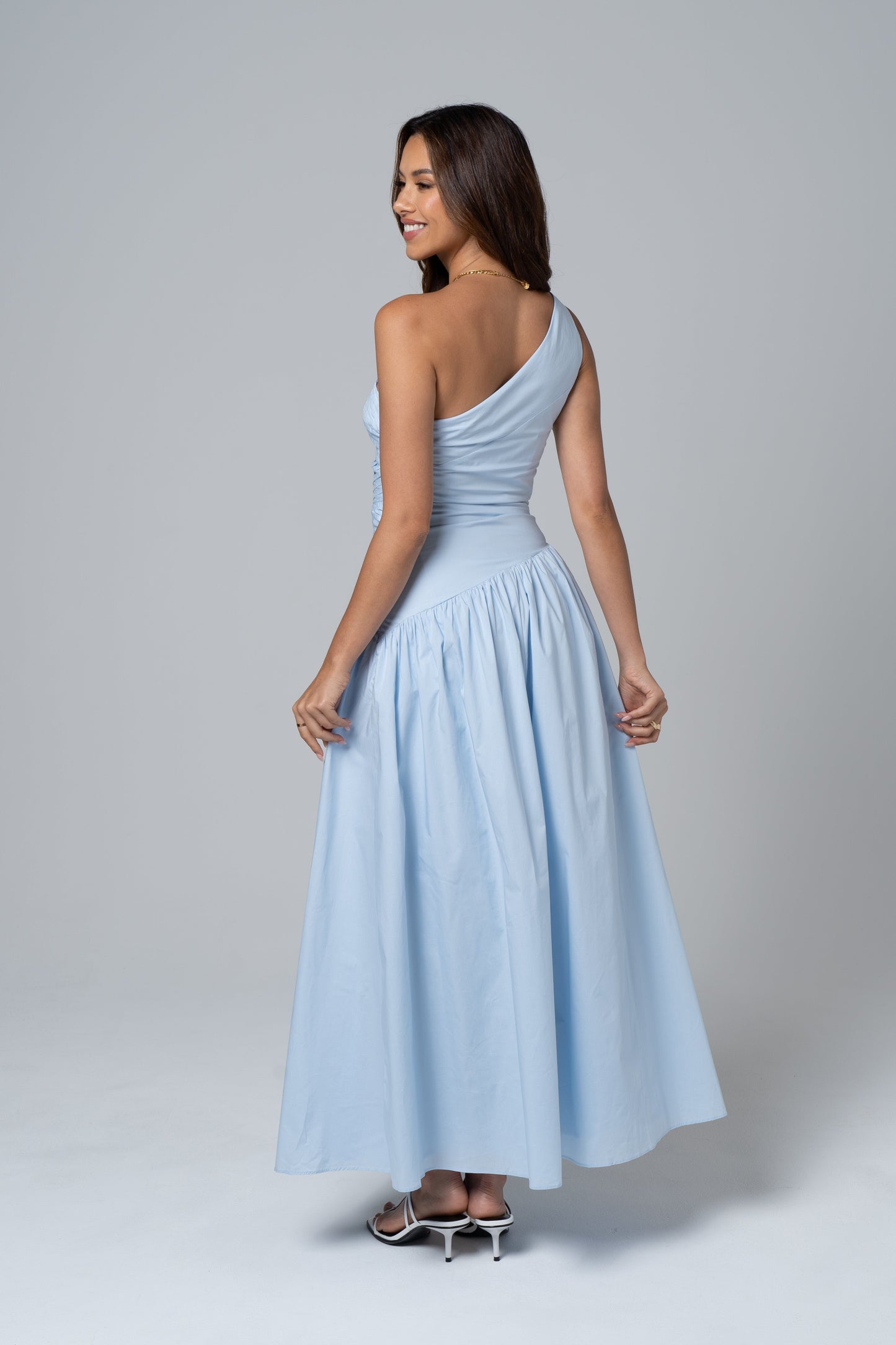 Arden Bare Shoulder Blue Maxi Dress
