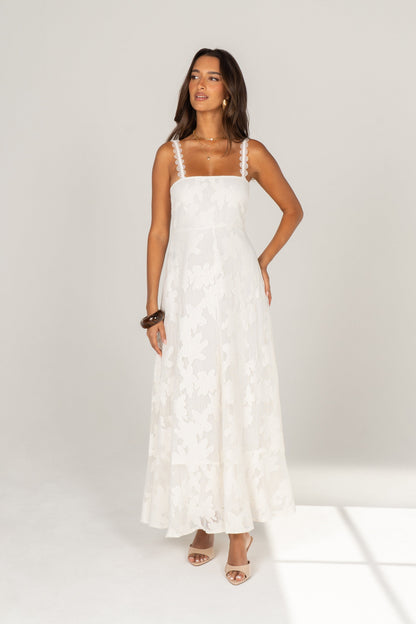 Aspen White Floral Embroidered Maxi Dress