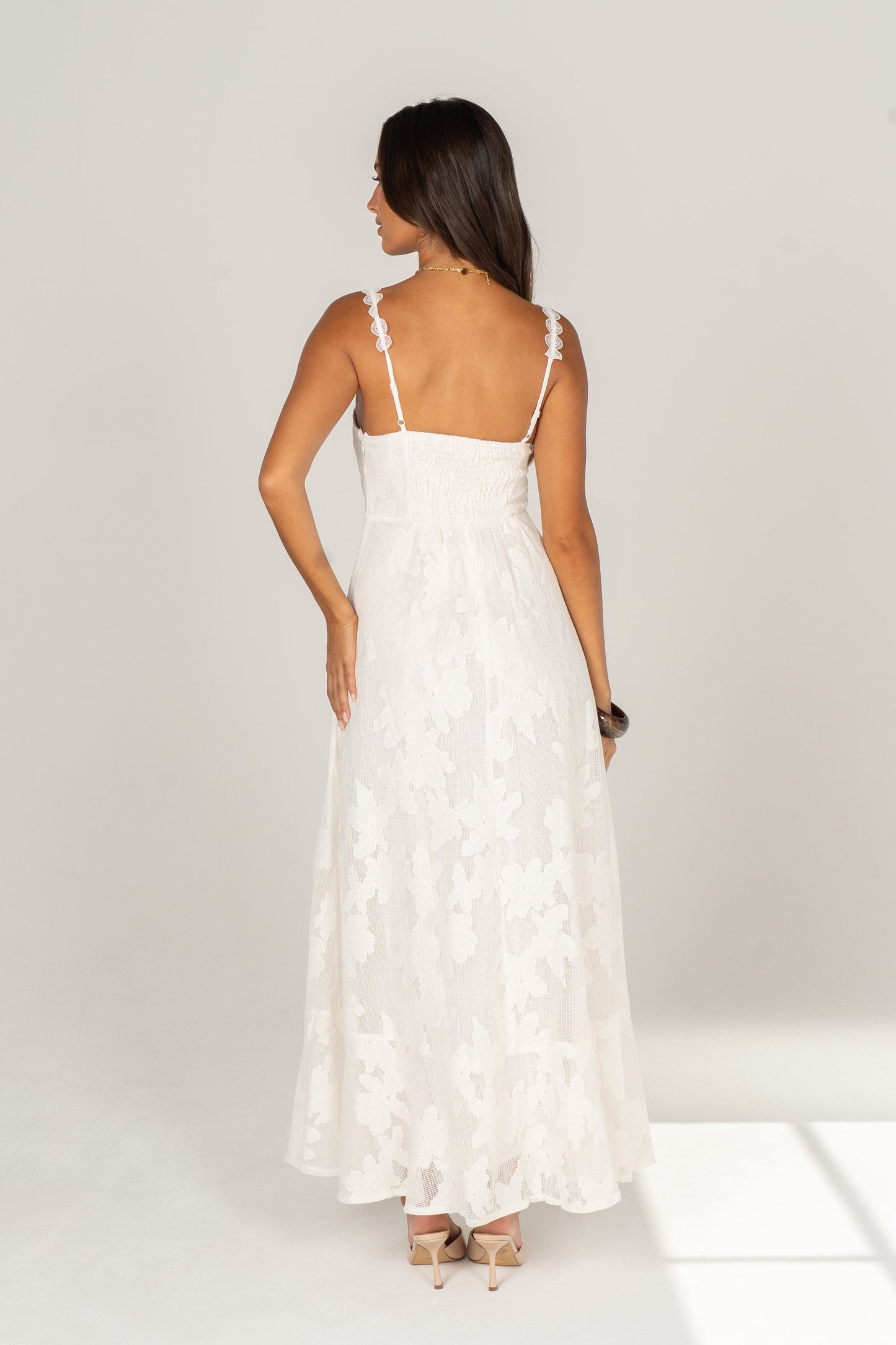 Aspen White Floral Embroidered Maxi Dress