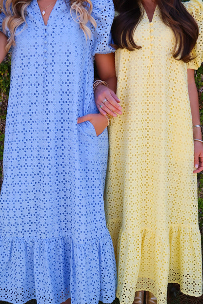 Eyelet Midi Dress - Yellow