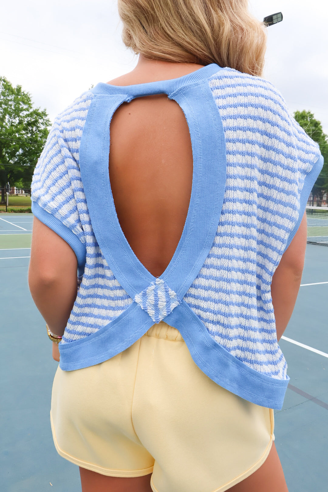 Open Back Striped Tee - Blue