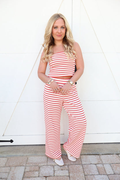All American Girl Striped Pants Set - Red