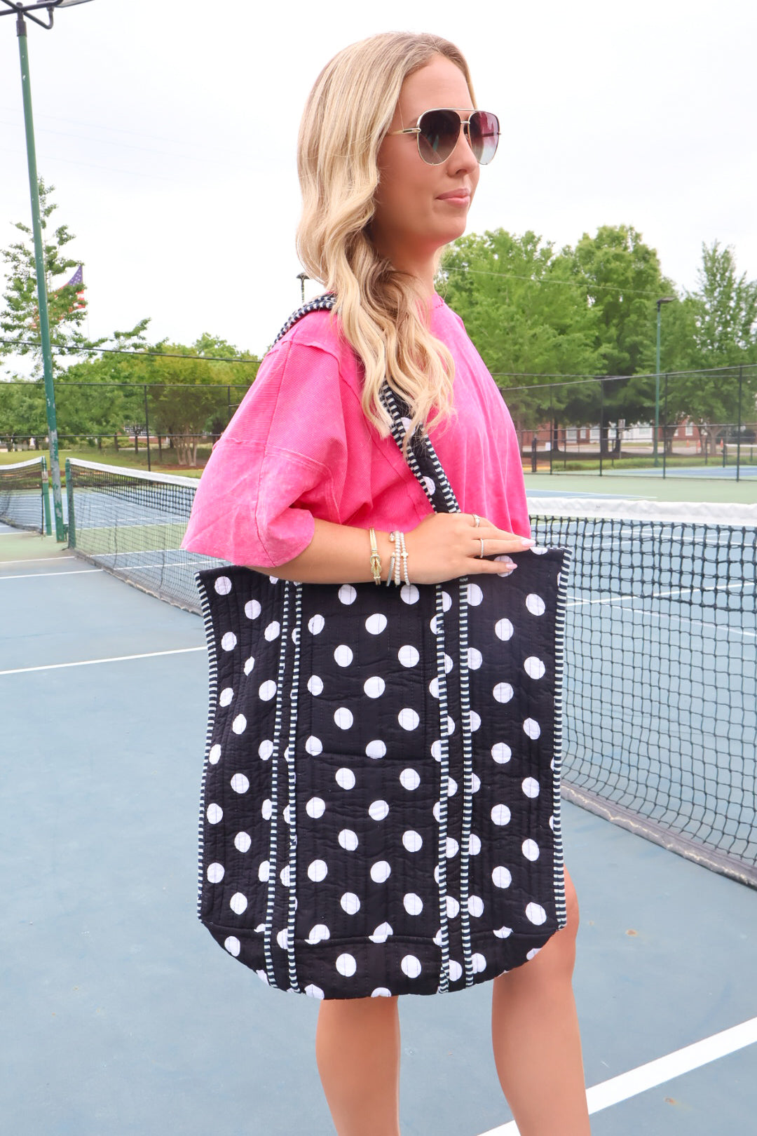 Black & White Polka Dot Quilted Tote