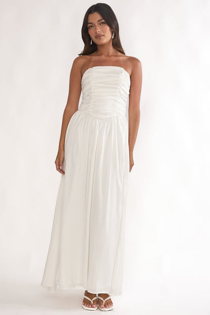 Adalynne Strapless Bow Back Maxi Dress White