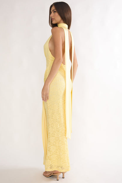Adair Halterneck Waist Sash Maxi Dress Lace Butter