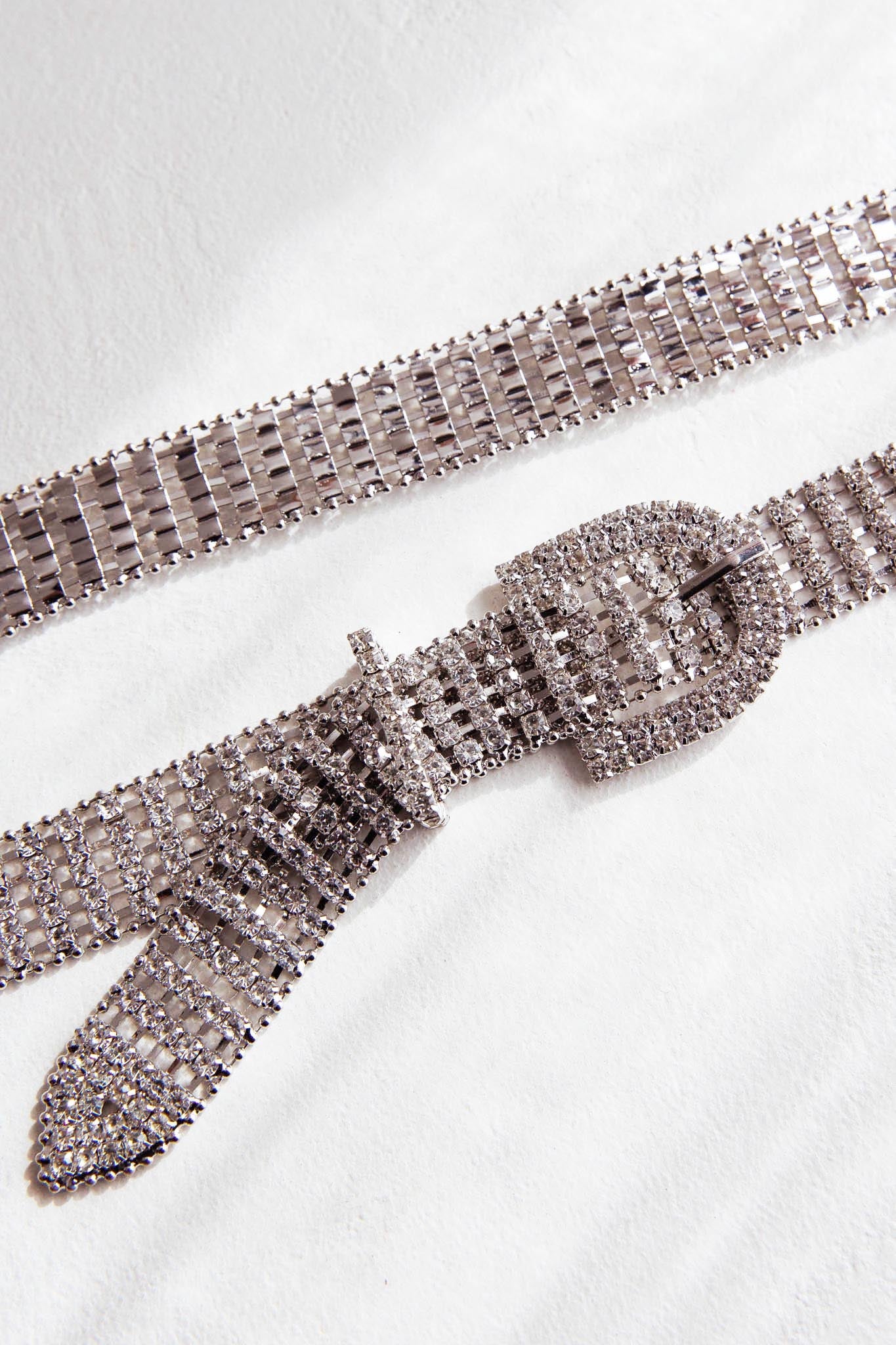 Adriene Rhinestone Belt Silver
