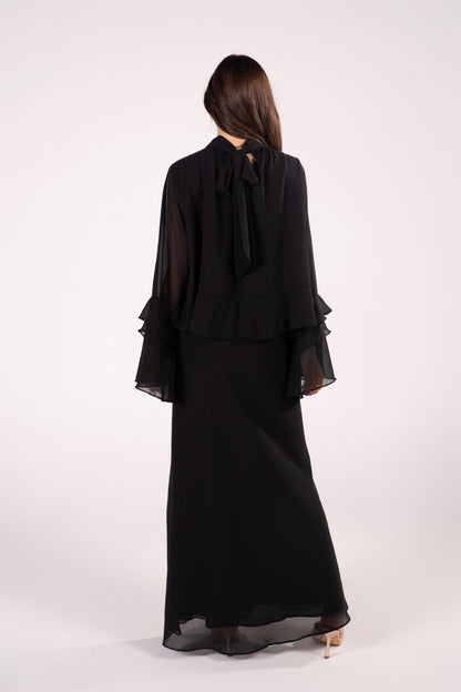 Briar Black Tiered Ruffle Sleeve Top & Maxi Skirt Set