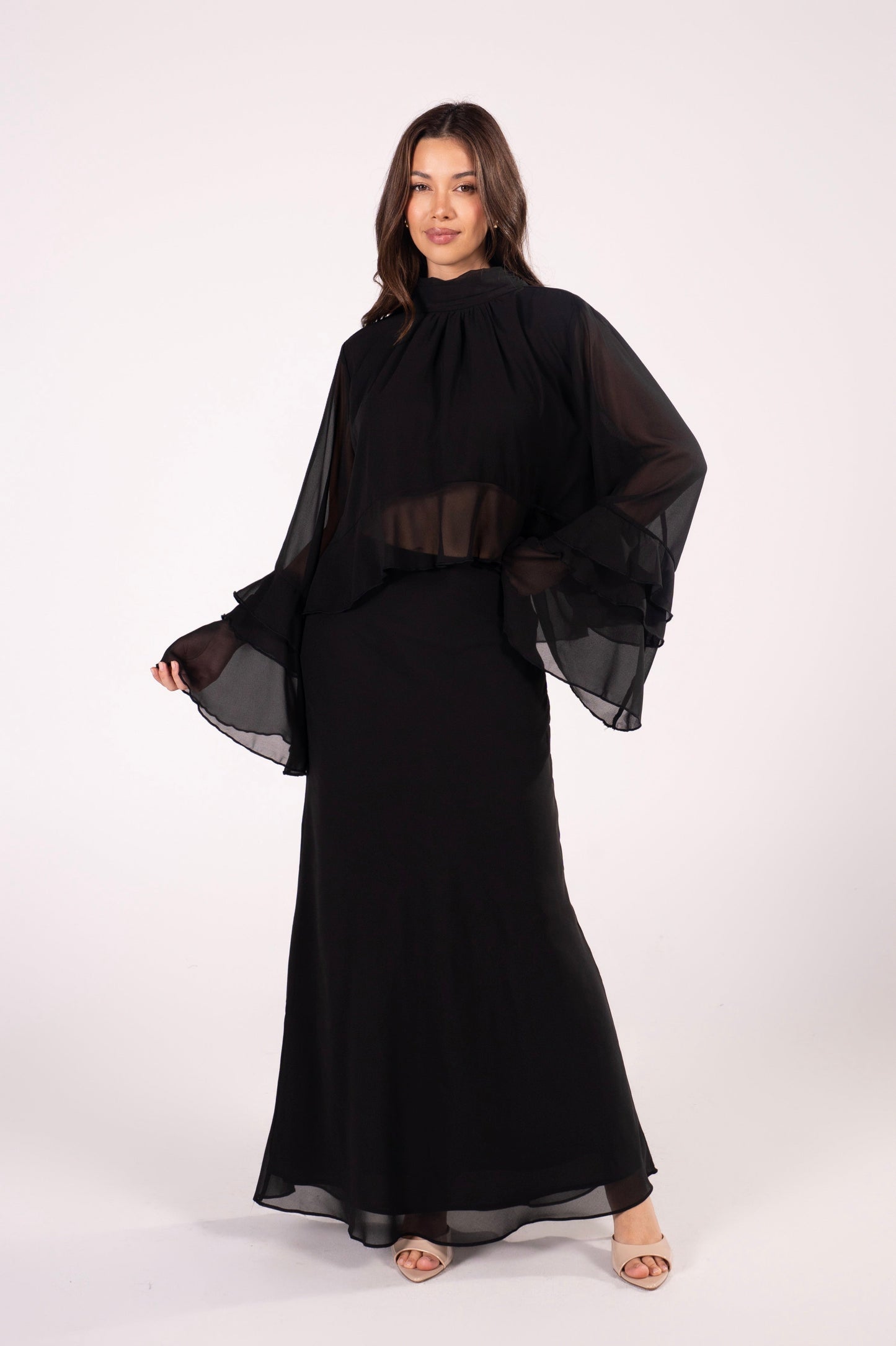 Briar Black Tiered Ruffle Sleeve Top & Maxi Skirt Set