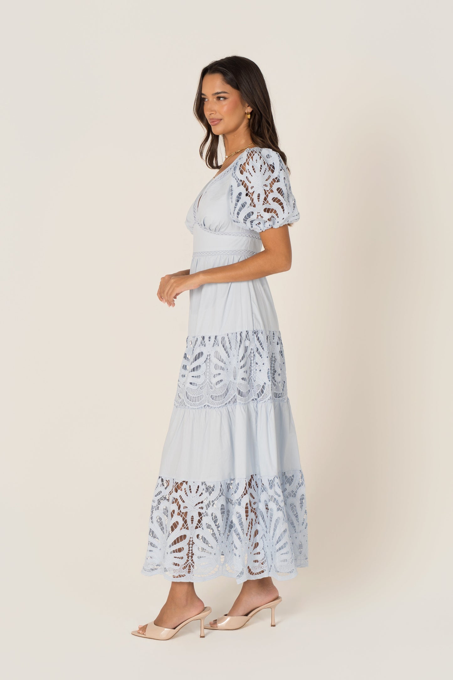 Bronte Soft Blue Day Dress with Puff Sleeves