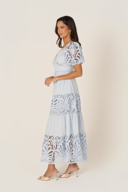 Bronte Soft Blue Day Dress with Puff Sleeves