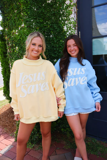 Jesus Saves Mockneck Pullover - Blue