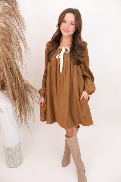 Camel Square Neck Dress