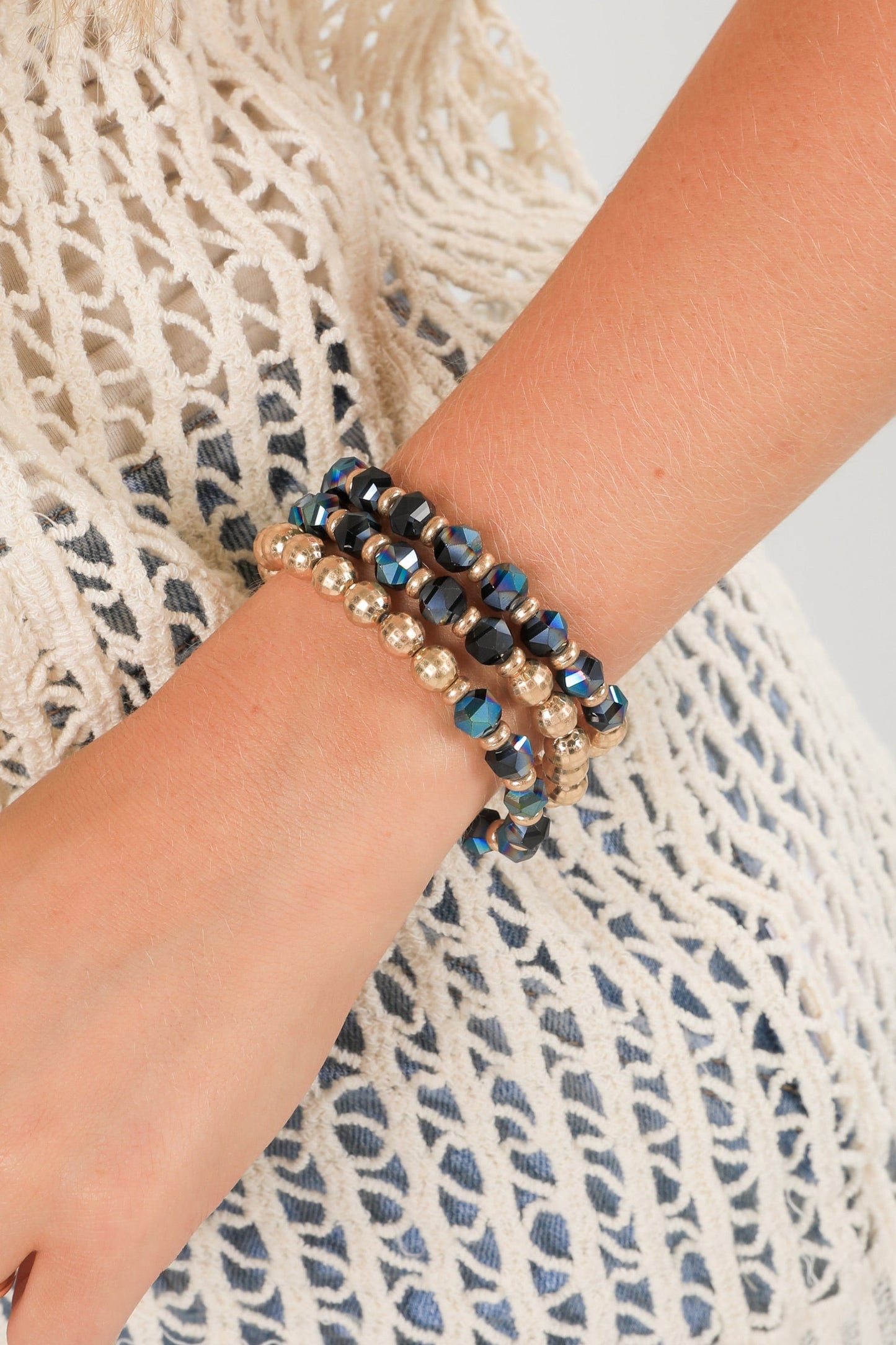 Charlotte Black Beaded Bracelet Set