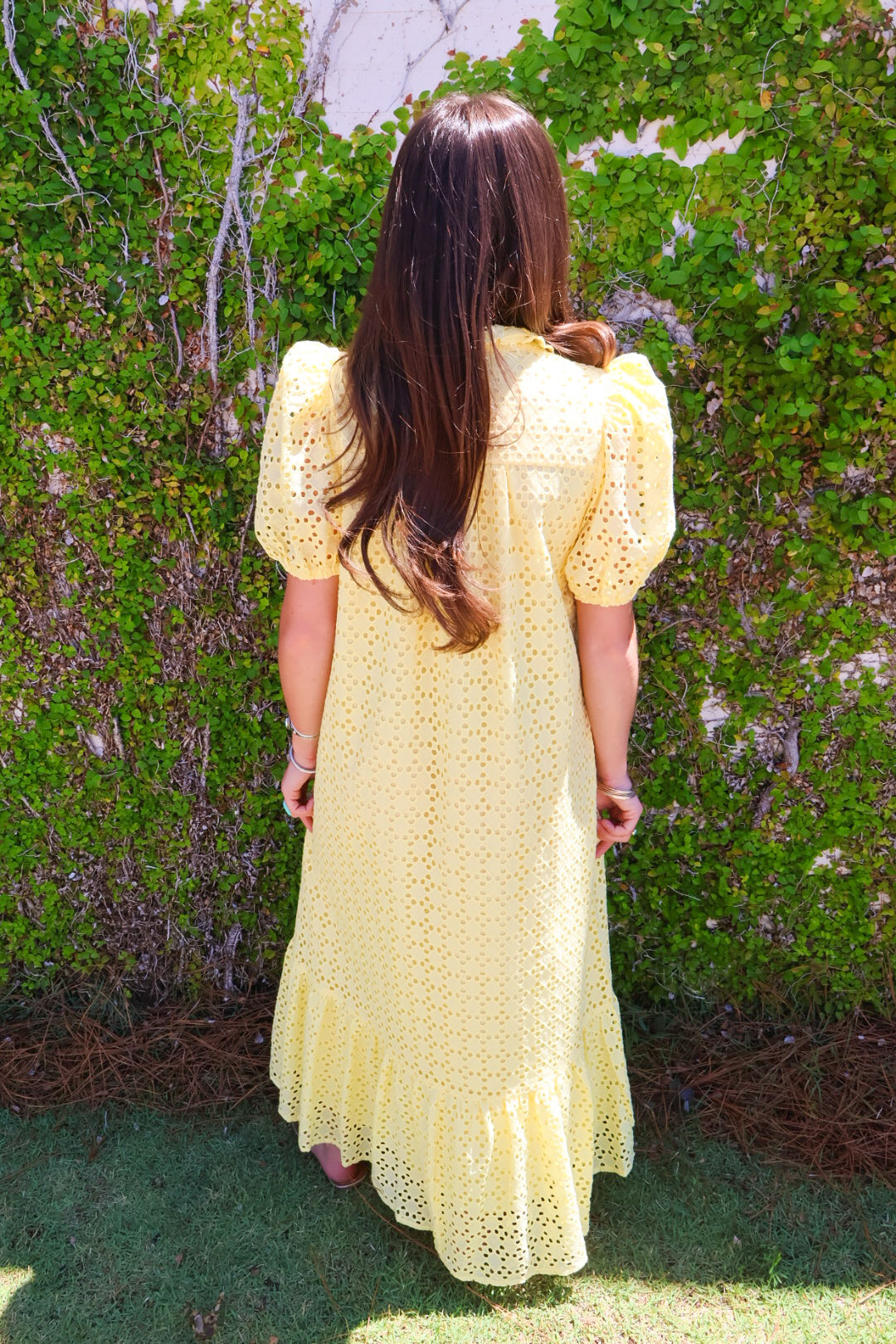 Eyelet Midi Dress - Yellow