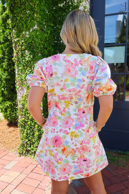 Floral Button Front Denim Dress