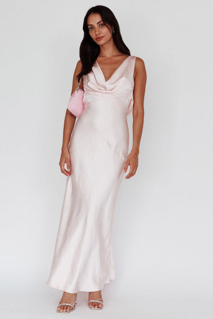 Cassiopeia Open Back String Tie Maxi Dress Powder Pink