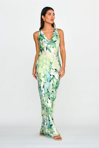 Cassiopeia Open Back Maxi Dress Lily Print Blue