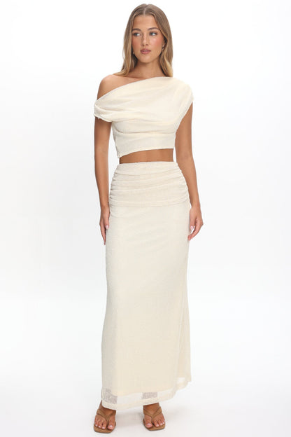 Alivya Ruched Waist Maxi Skirt Butter